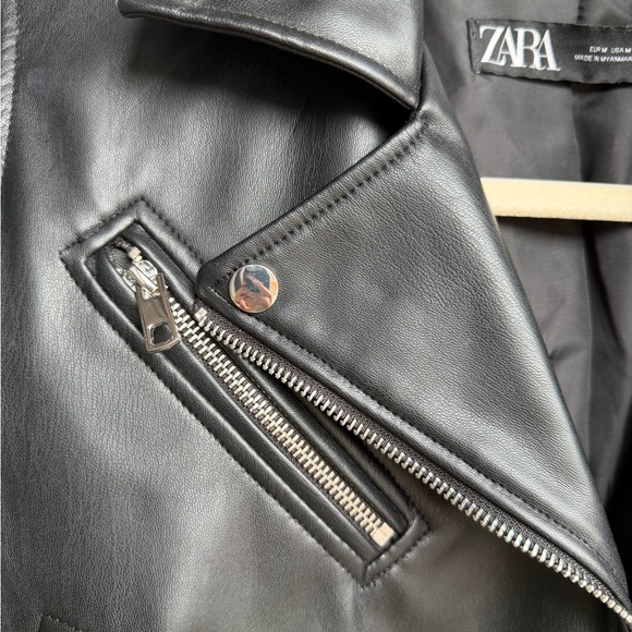 Zara Black Leather Moto Jacket - Picture 3 of 5